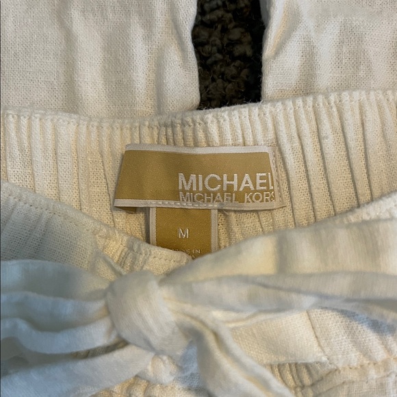 MICHAEL Michael Kors White Linen Wide-Leg Pants With Tie - Picture 4 of 5